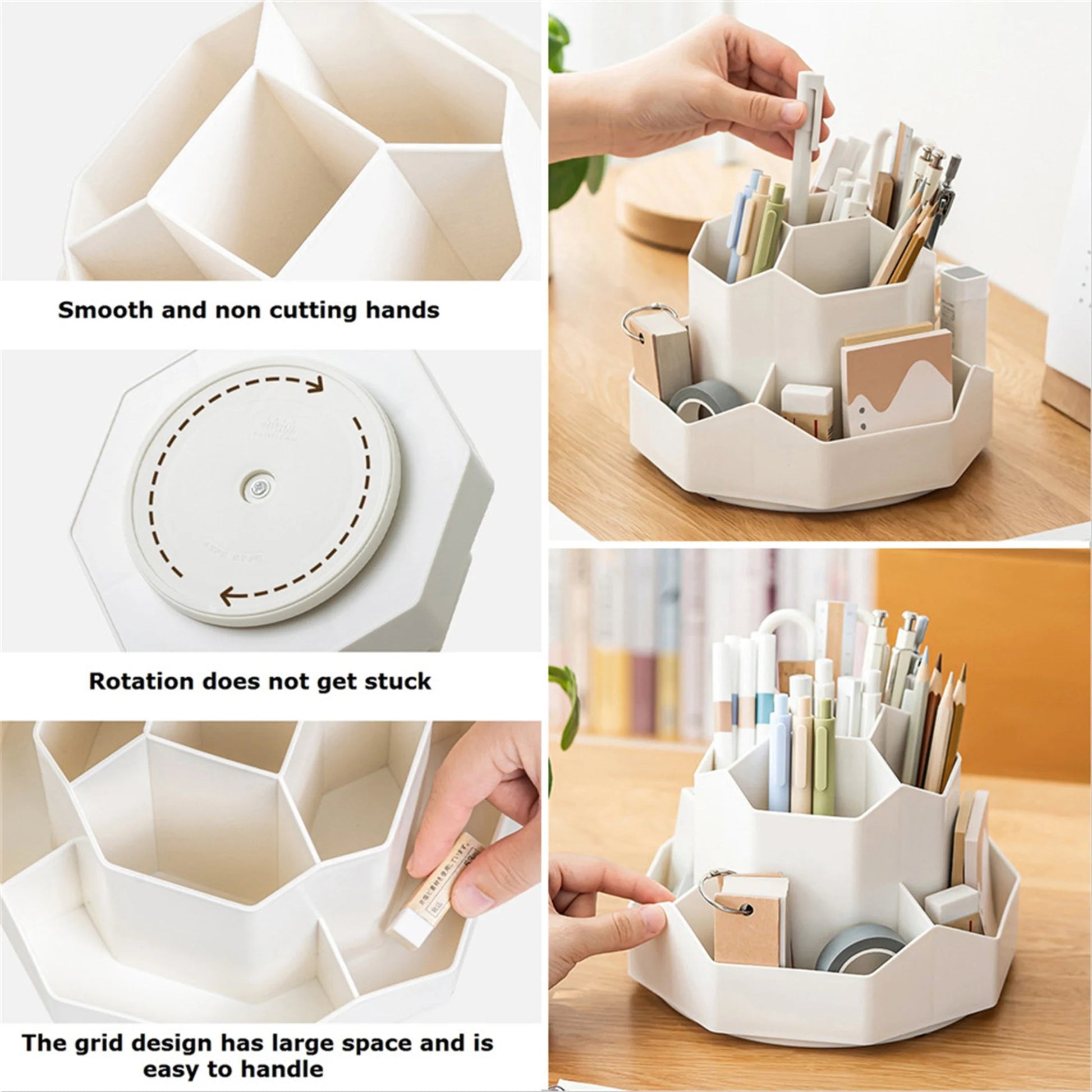 🖊️ Porte - Stylo Rotatif 360° Blanc/Rose – Organisateur de Bureau 9 Compartiments Grande Capacité - Orgnestly
