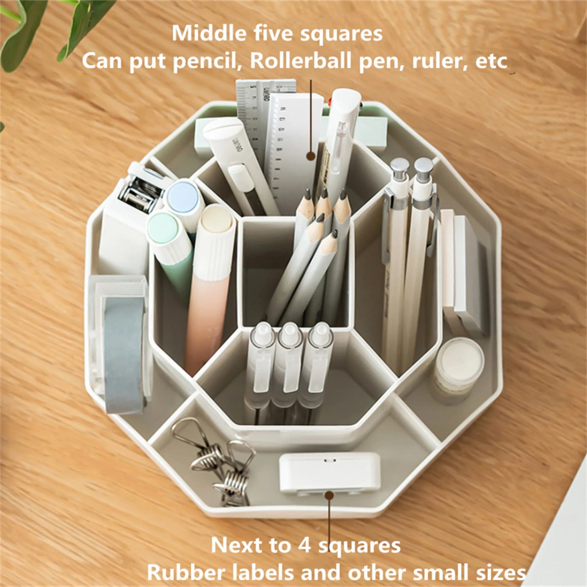 🖊️ Porte - Stylo Rotatif 360° Blanc/Rose – Organisateur de Bureau 9 Compartiments Grande Capacité - Orgnestly