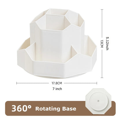 🖊️ Porte - Stylo Rotatif 360° Blanc/Rose – Organisateur de Bureau 9 Compartiments Grande Capacité - Orgnestly