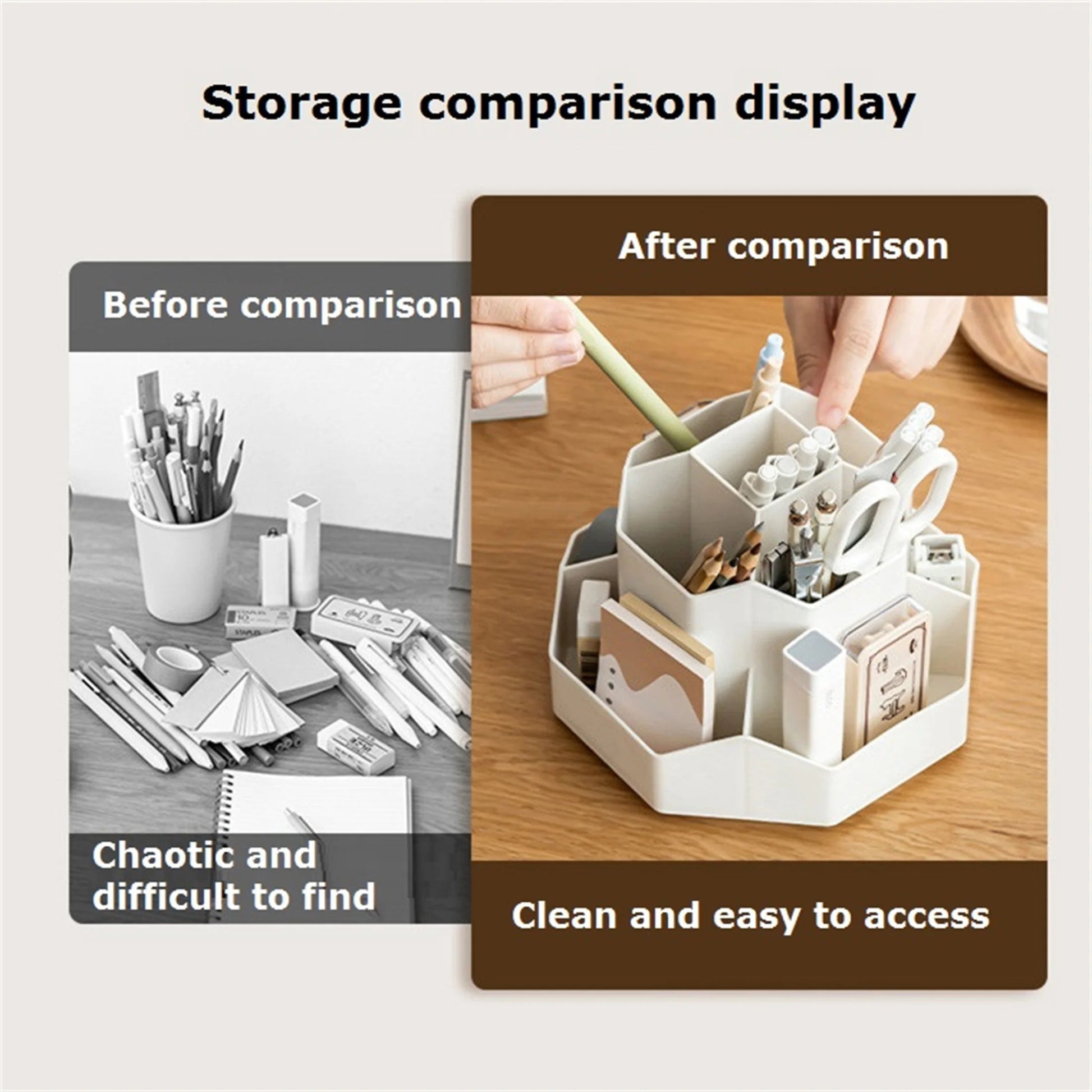 🖊️ Porte - Stylo Rotatif 360° Blanc/Rose – Organisateur de Bureau 9 Compartiments Grande Capacité - Orgnestly