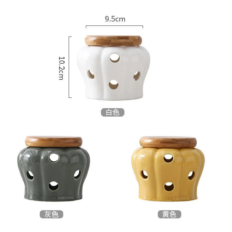 Pot de Rangement Cuisine en Céramique en Forme de Citrouille avec Couvercle en Bambou – Boîte de Rangement Gingembre et Ail - Orgnestly