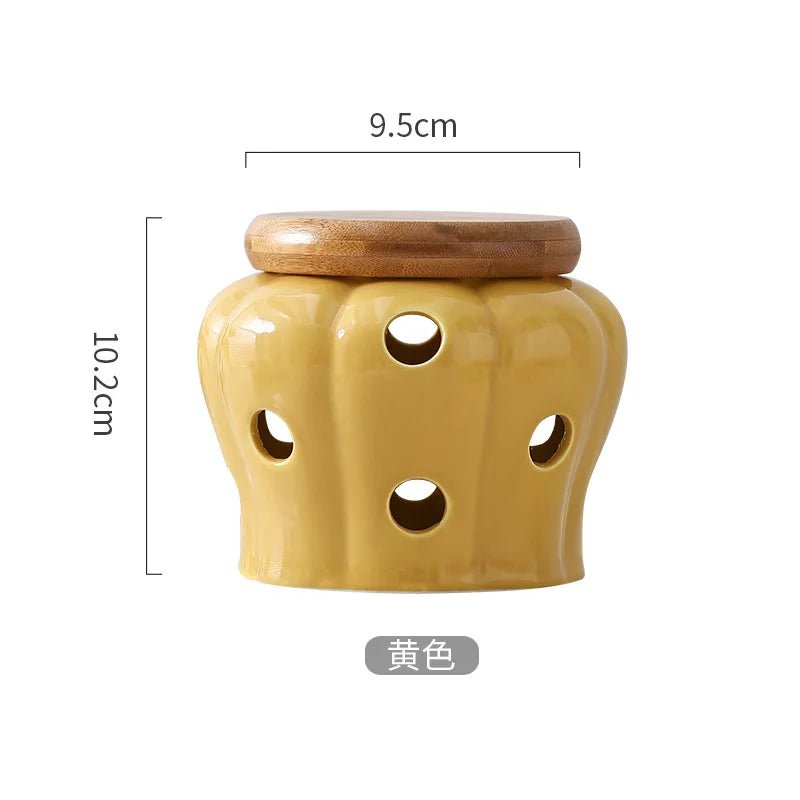 Pot de Rangement Cuisine en Céramique en Forme de Citrouille avec Couvercle en Bambou – Boîte de Rangement Gingembre et Ail - Orgnestly