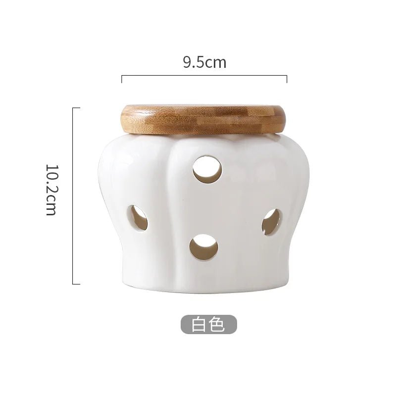 Pot de Rangement Cuisine en Céramique en Forme de Citrouille avec Couvercle en Bambou – Boîte de Rangement Gingembre et Ail - Orgnestly