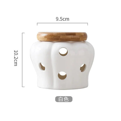 Pot de Rangement Cuisine en Céramique en Forme de Citrouille avec Couvercle en Bambou – Boîte de Rangement Gingembre et Ail - Orgnestly
