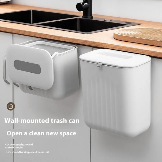 🗑️ Poubelle Murale Sans Perçage avec Couvercle – Poignée Silicone & Double Ouverture | Bac de Rangement PP pour Papier et Déchets - Orgnestly