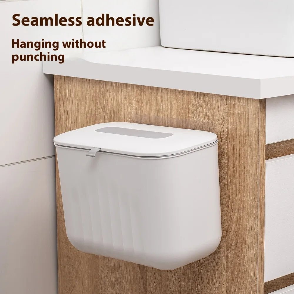 🗑️ Poubelle Murale Sans Perçage avec Couvercle – Poignée Silicone & Double Ouverture | Bac de Rangement PP pour Papier et Déchets - Orgnestly
