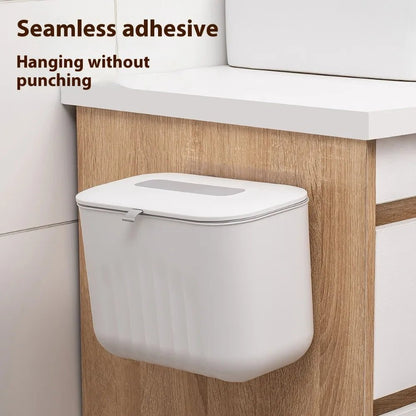 🗑️ Poubelle Murale Sans Perçage avec Couvercle – Poignée Silicone & Double Ouverture | Bac de Rangement PP pour Papier et Déchets - Orgnestly