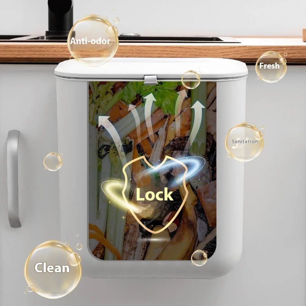🗑️ Poubelle Murale Sans Perçage avec Couvercle – Poignée Silicone & Double Ouverture | Bac de Rangement PP pour Papier et Déchets - Orgnestly