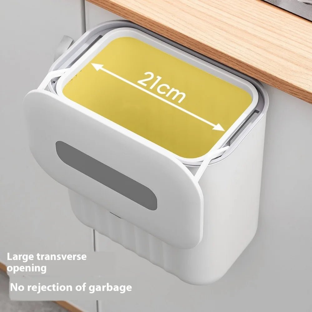 🗑️ Poubelle Murale Sans Perçage avec Couvercle – Poignée Silicone & Double Ouverture | Bac de Rangement PP pour Papier et Déchets - Orgnestly