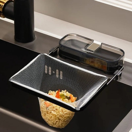Support de Filtration Pliable pour Évier – 1 Porte - Filtre + 50 Filtres Jetables | Égouttoir à Déchets Cuisine, Filet à Ordures, Accessoire d’Évier Pratique - Orgnestly